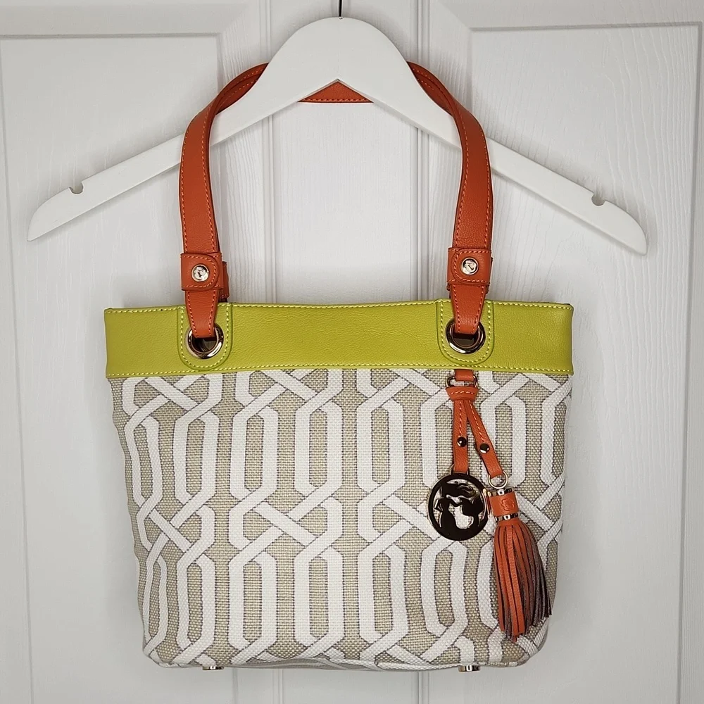 Spartina 449 Veranda Day tote shoulder purse lime green beige coastal leather - Picture 1 of 10